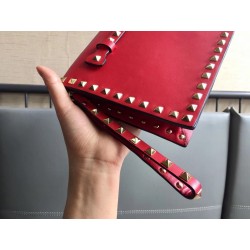 Valentino Rockstud Medium Clutch In Red Calfskin  129