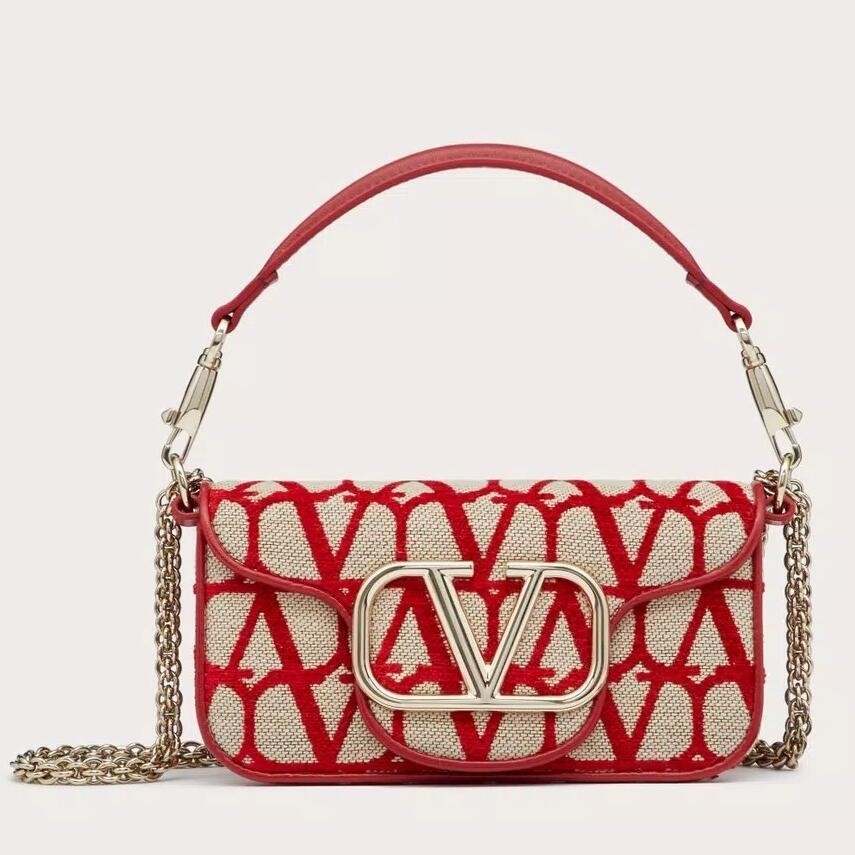 Valentino Small Loco Shoulder Bag in Red Toile Iconographe 193