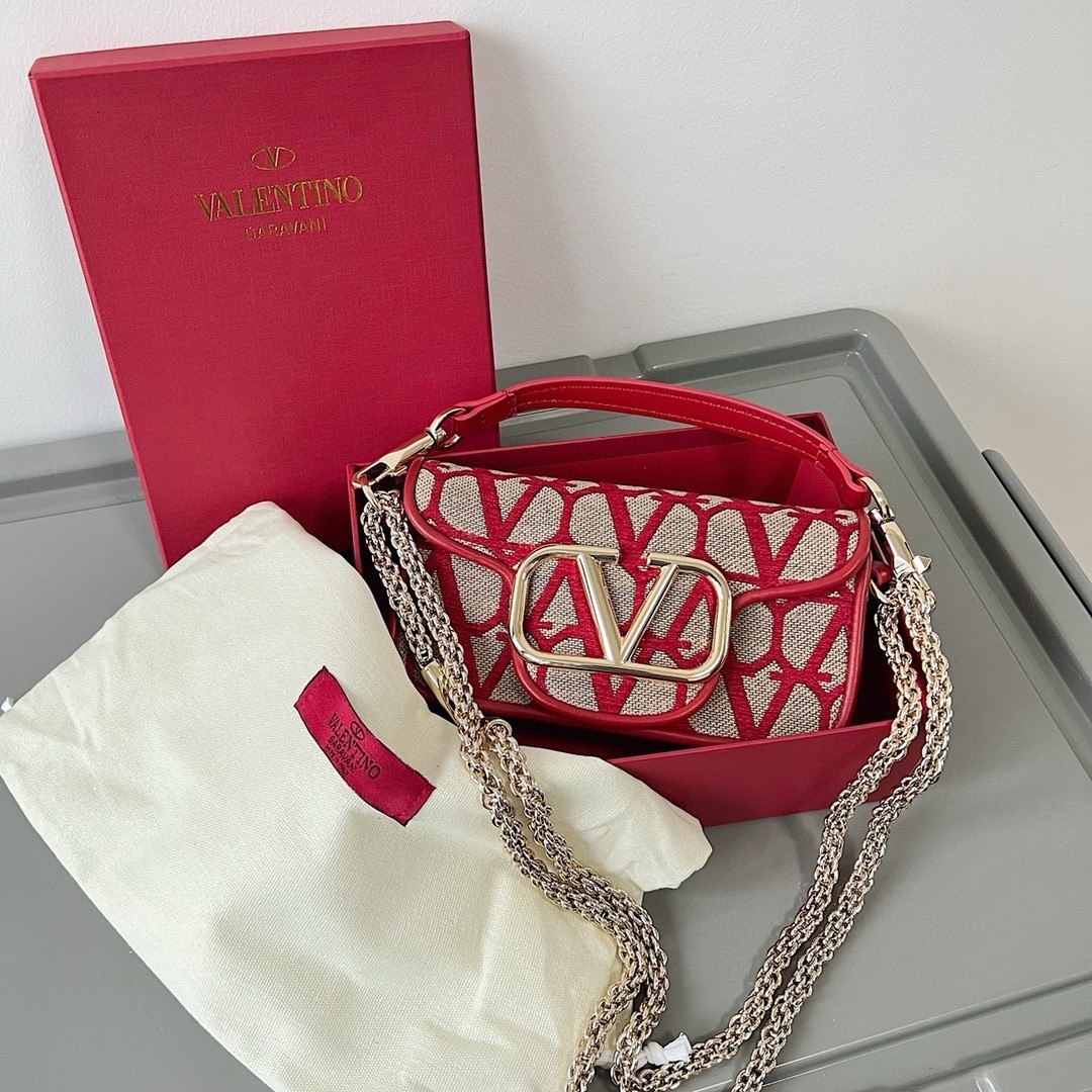 Valentino Small Loco Shoulder Bag in Red Toile Iconographe 193