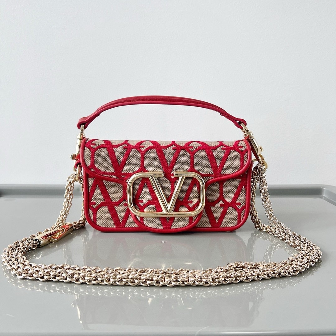 Valentino Small Loco Shoulder Bag in Red Toile Iconographe 193