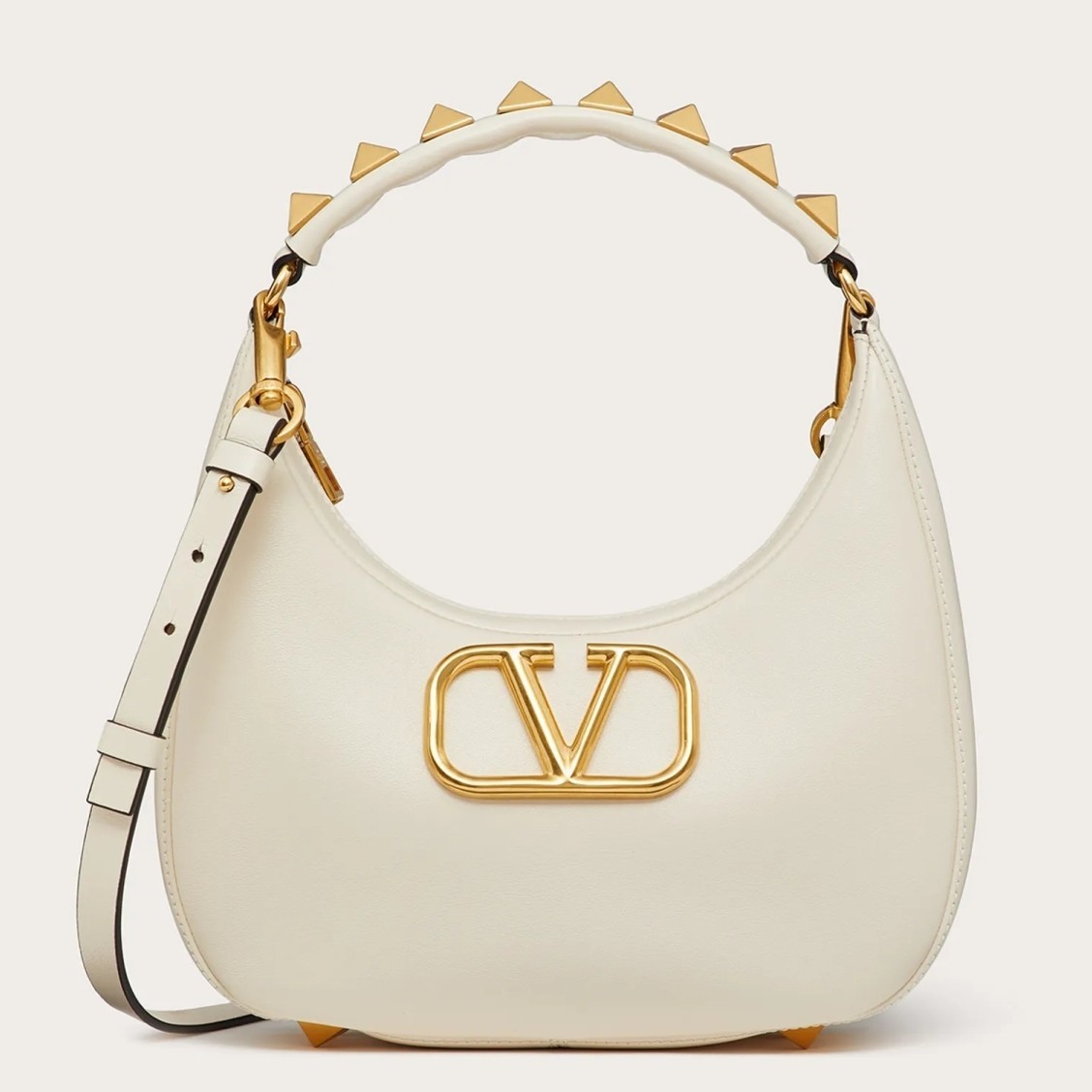 Valentino Stud Sign Hobo Bag In White Calfskin 354