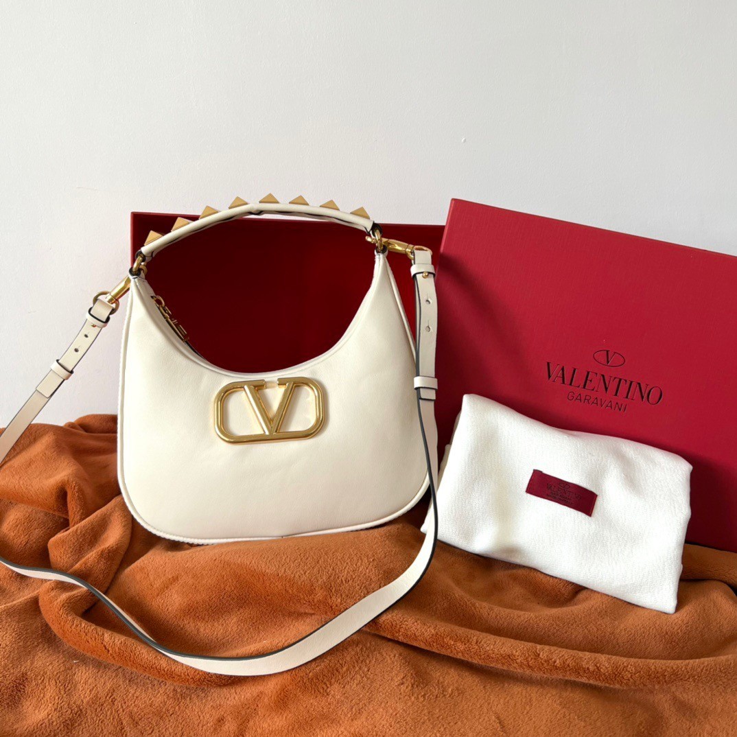 Valentino Stud Sign Hobo Bag In White Calfskin 354