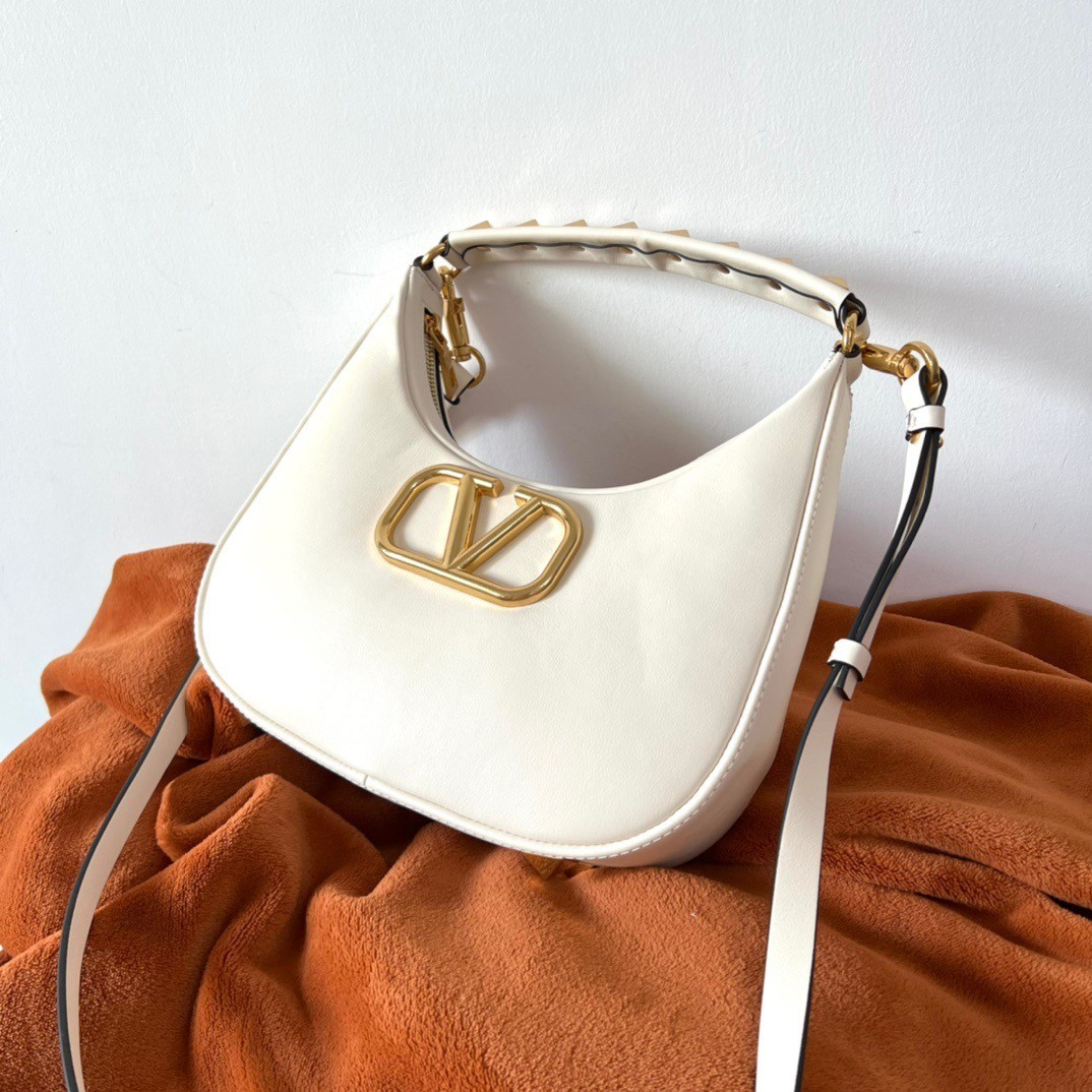 Valentino Stud Sign Hobo Bag In White Calfskin 354