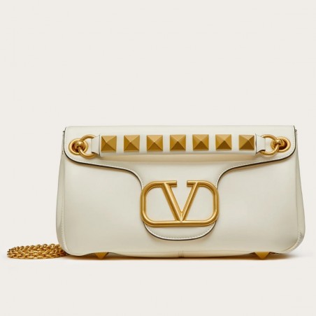 Valentino Stud Sign Shoulder Bag In White Nappa Leather 424