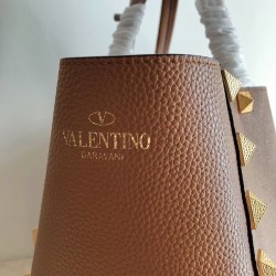 Valentino Roman Stud Tote Bag In Brown Grainy Calfskin 467