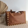 Valentino Roman Stud Tote Bag In Brown Grainy Calfskin 467