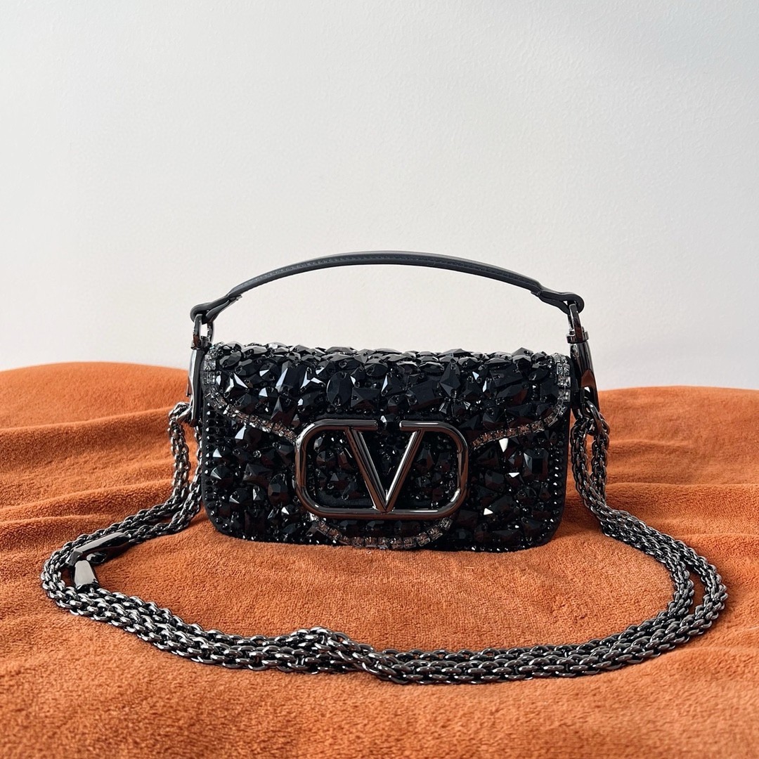 Valentino Small Loco Shoulder Bag with Black Crystals 543