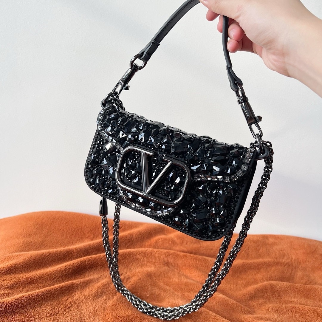 Valentino Small Loco Shoulder Bag with Black Crystals 543