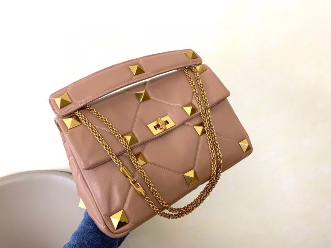 Valentino Roman Stud Chain Bag In Rose Cannelle Lambskin 574