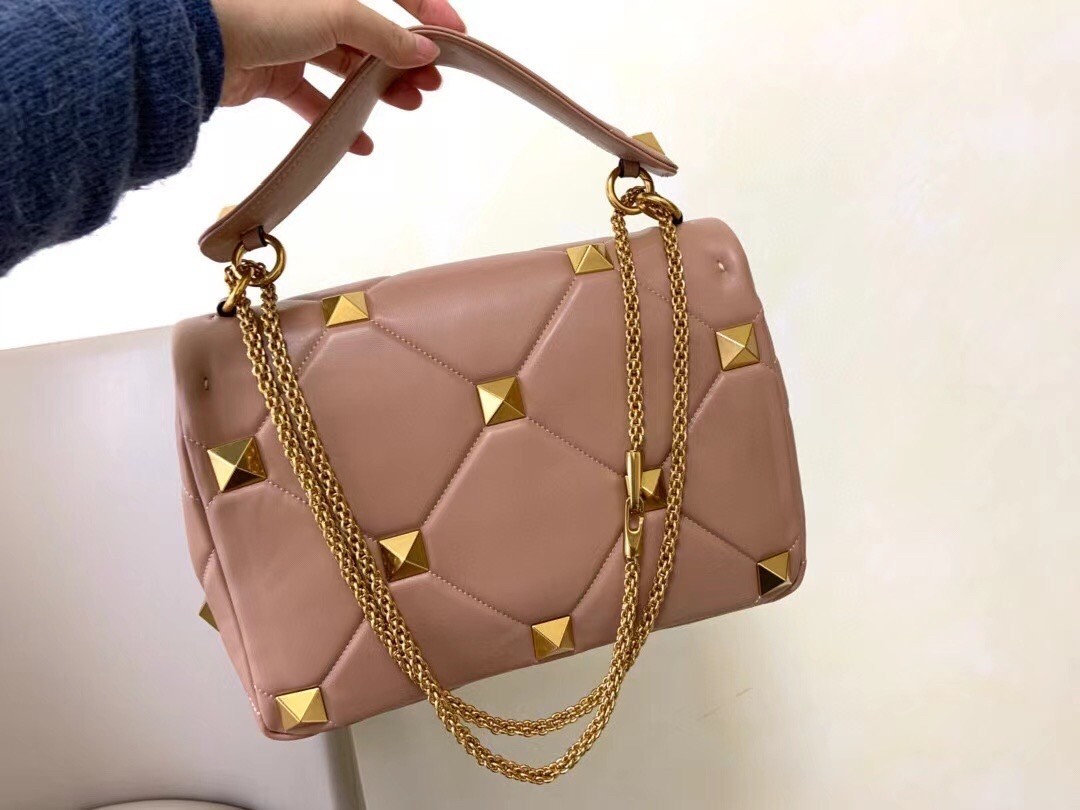 Valentino Roman Stud Chain Bag In Rose Cannelle Lambskin 574