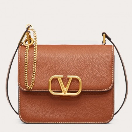 Valentino Vsling Large Shoulder Bag In Brown Grained Calfskin 640