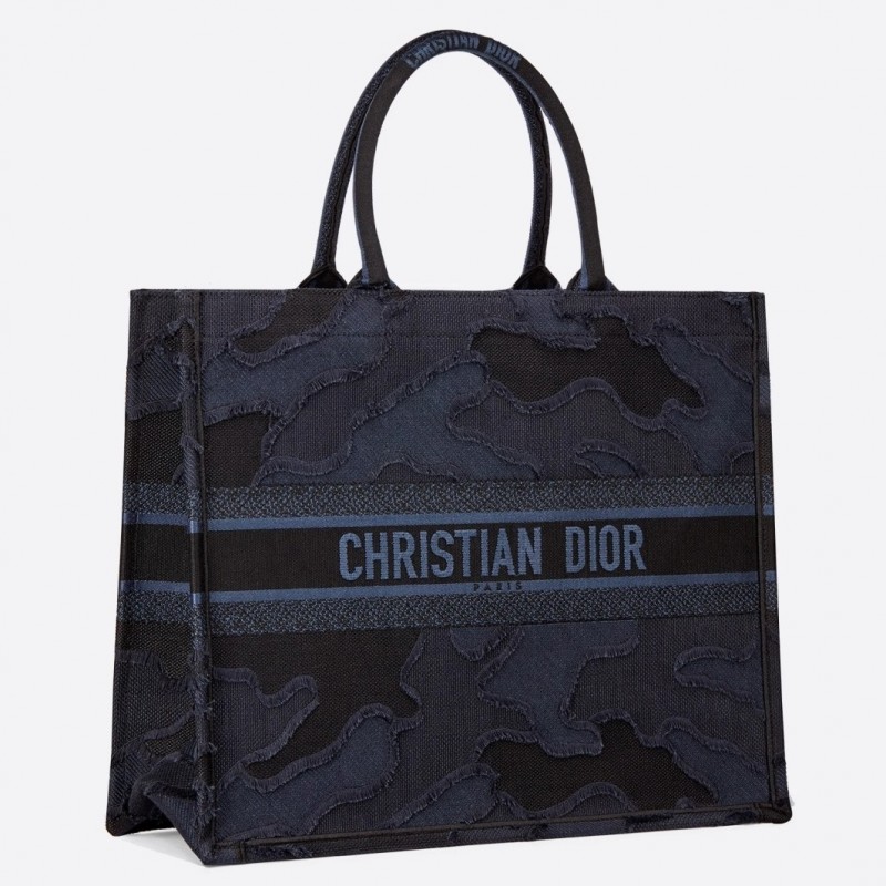 Dior Book Tote Bag In Blue Camouflage Embroidered Canvas 231