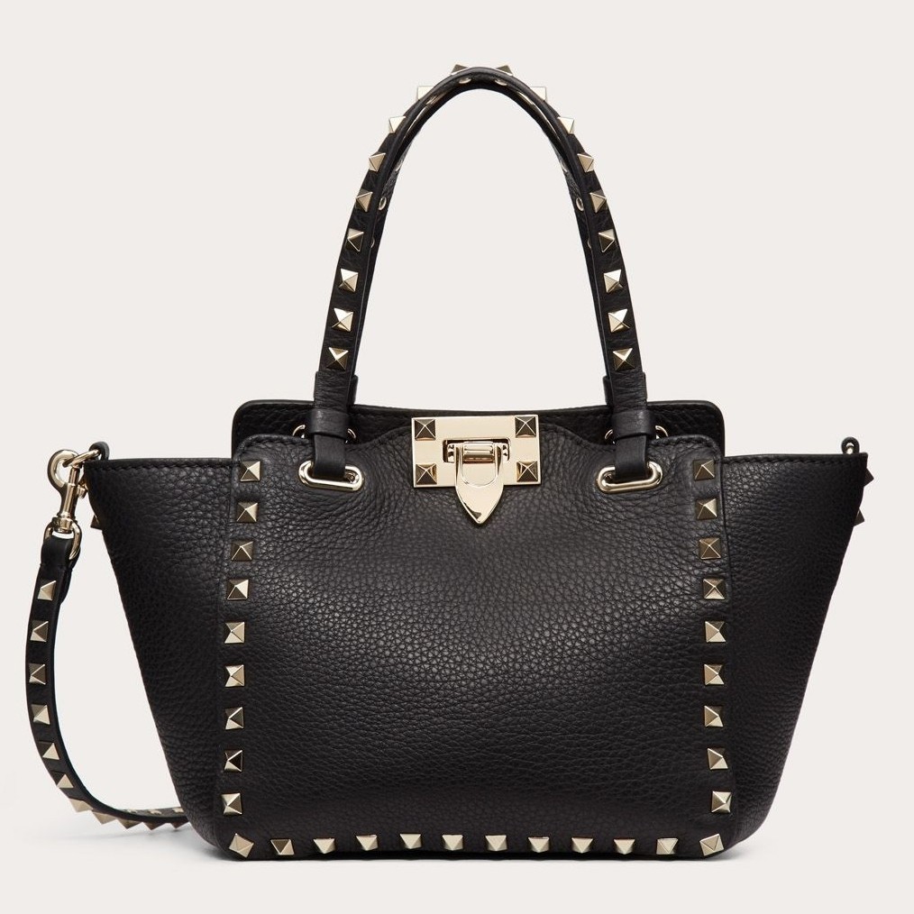 Valentino Mini Rockstud Tote In Black Grain Calfskin 767