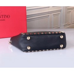 Valentino Mini Rockstud Tote In Black Grain Calfskin 767