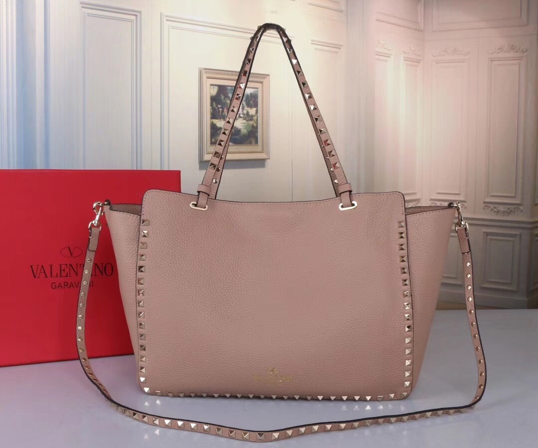 Valentino Medium Rockstud Tote In Poudre Grain Calfskin 797