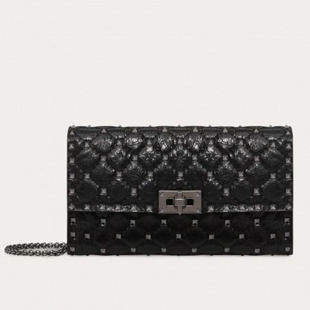 Valentino Rockstud Spike Chain Clutch In Crinkled Lambskin 836