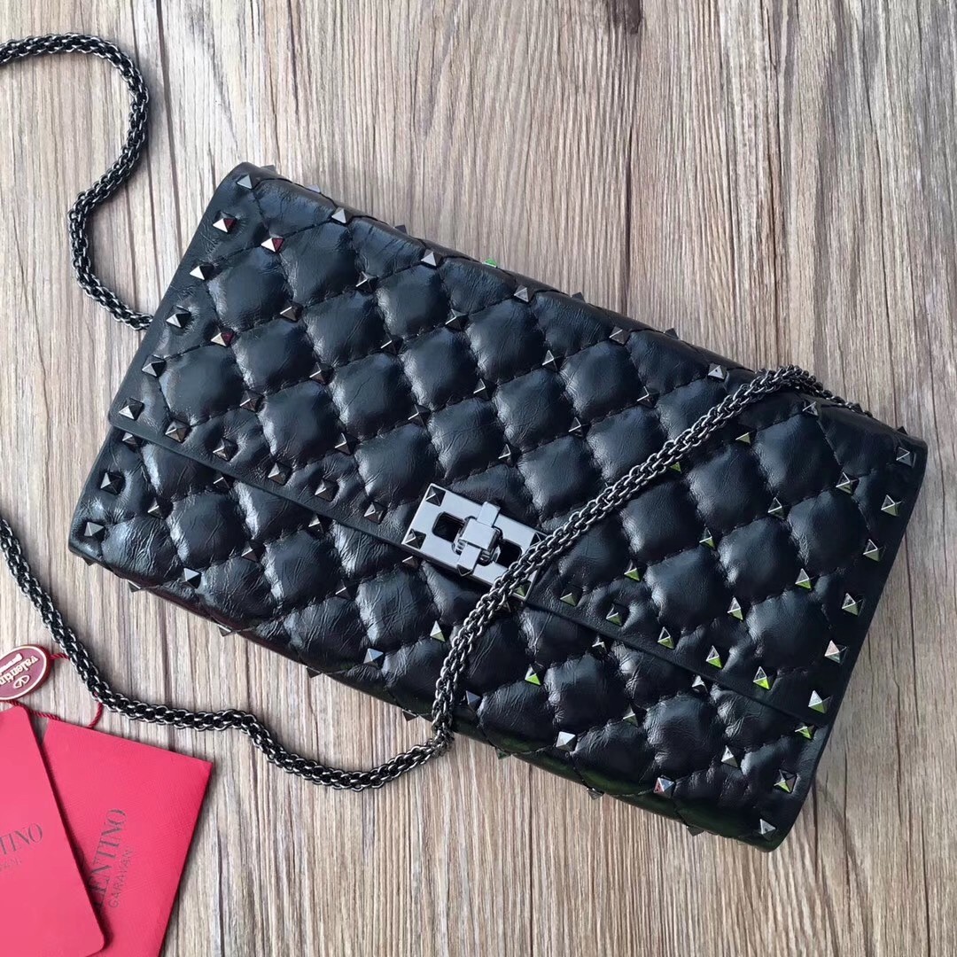 Valentino Rockstud Spike Chain Clutch In Crinkled Lambskin 836