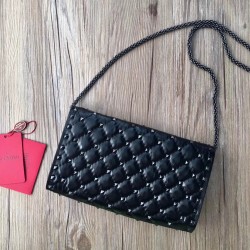 Valentino Rockstud Spike Chain Clutch In Crinkled Lambskin 836