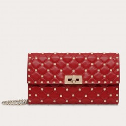 Valentino Rockstud Spike Chain Clutch In Red Lambskin 868