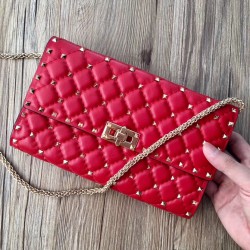 Valentino Rockstud Spike Chain Clutch In Red Lambskin 868