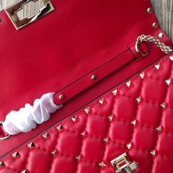 Valentino Rockstud Spike Chain Clutch In Red Lambskin 868