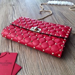 Valentino Rockstud Spike Chain Clutch In Red Lambskin 868