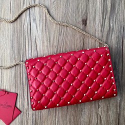 Valentino Rockstud Spike Chain Clutch In Red Lambskin 868