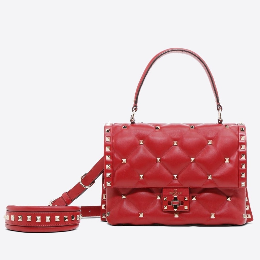 Valentino Garavani Red Quilted Candystud Top Handle Bag 896