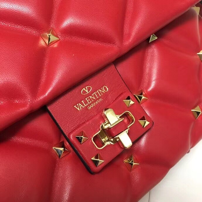 Valentino Garavani Red Quilted Candystud Top Handle Bag 896