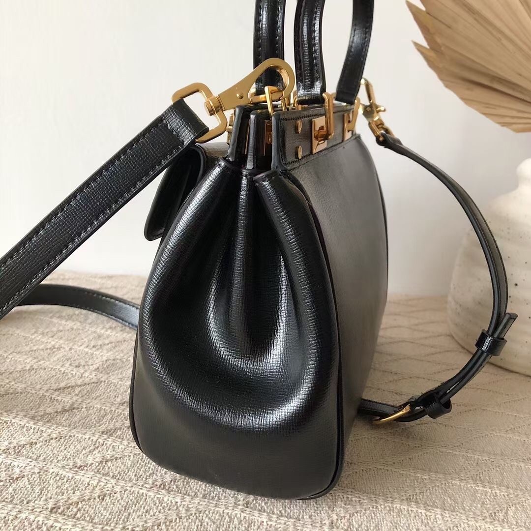 Valentino Rockstud Alcove Medium Top Handle Bag In Black Calfskin 466