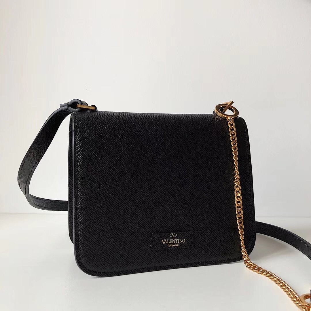 Valentino Small Vsling Shoulder Bag In Black Grainy Leather 271