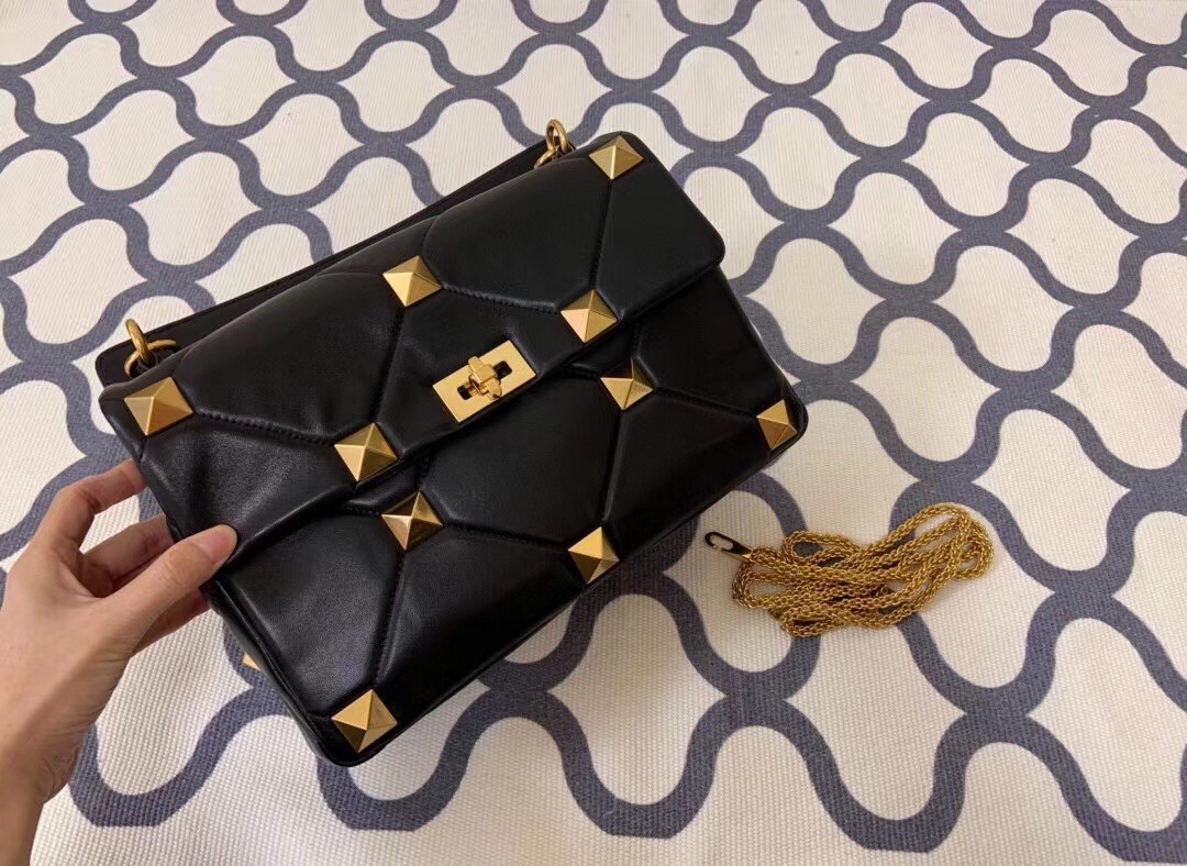 Valentino Roman Stud Chain Bag In Black Lambskin 240