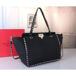 Valentino Medium Rockstud Tote In Black Grain Calfskin 268