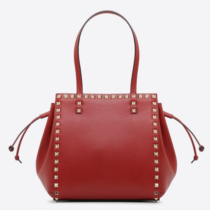 Valentino Red Rockstud Double Handle Drawstring Bag 044