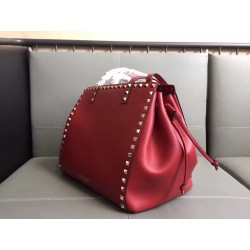 Valentino Red Rockstud Double Handle Drawstring Bag 044