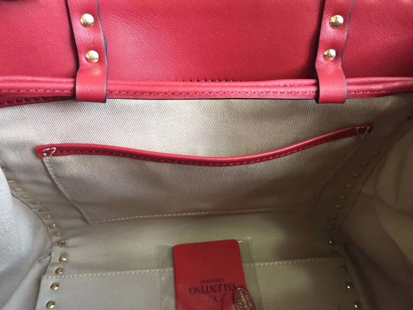 Valentino Red Rockstud Double Handle Drawstring Bag 044