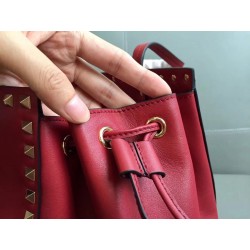 Valentino Red Rockstud Double Handle Drawstring Bag 044