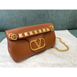 Valentino Stud Sign Shoulder Bag In Brown Nappa Leather 075