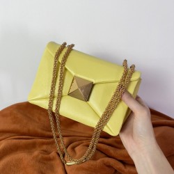 Valentino One Stud Chain Bag In Yellow Nappa Leather 109