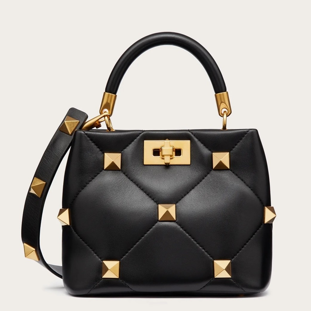 Valentino Small Roman Stud Top Handle Bag In Black Nappa 181