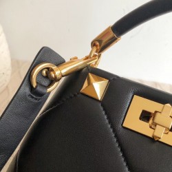 Valentino Small Roman Stud Top Handle Bag In Black Nappa 181