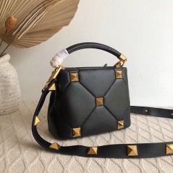 Valentino Small Roman Stud Top Handle Bag In Black Nappa 181
