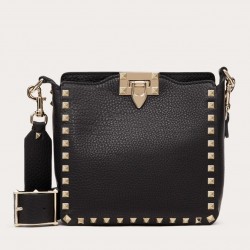 Valentino Mini Rockstud Hobo Bag In Black Grained Leather 674