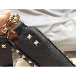 Valentino Mini Rockstud Hobo Bag In Black Grained Leather 674