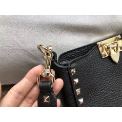 Valentino Mini Rockstud Hobo Bag In Black Grained Leather 674