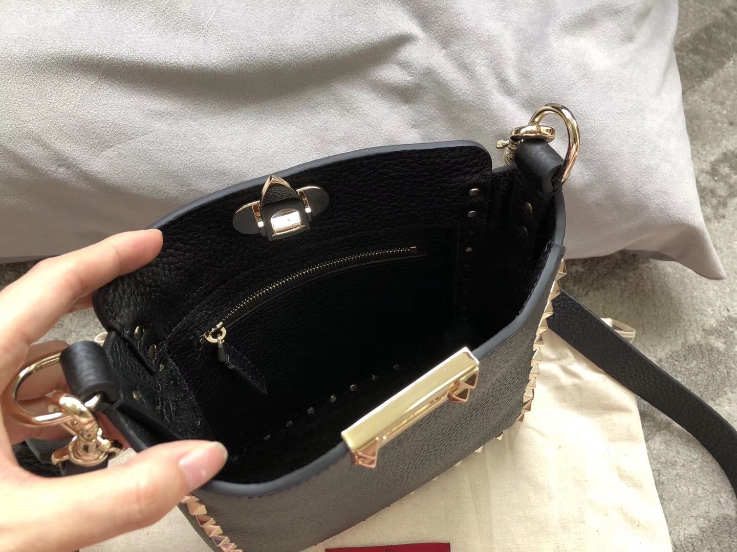 Valentino Mini Rockstud Hobo Bag In Black Grained Leather 674