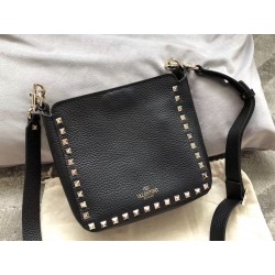 Valentino Mini Rockstud Hobo Bag In Black Grained Leather 674