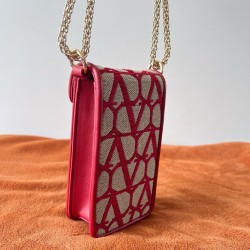 Valentino Loco Phone Case in Red Toile Iconographe with Chain 708