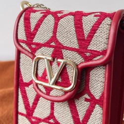 Valentino Loco Phone Case in Red Toile Iconographe with Chain 708