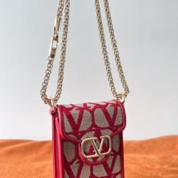 Valentino Loco Phone Case in Red Toile Iconographe with Chain 708